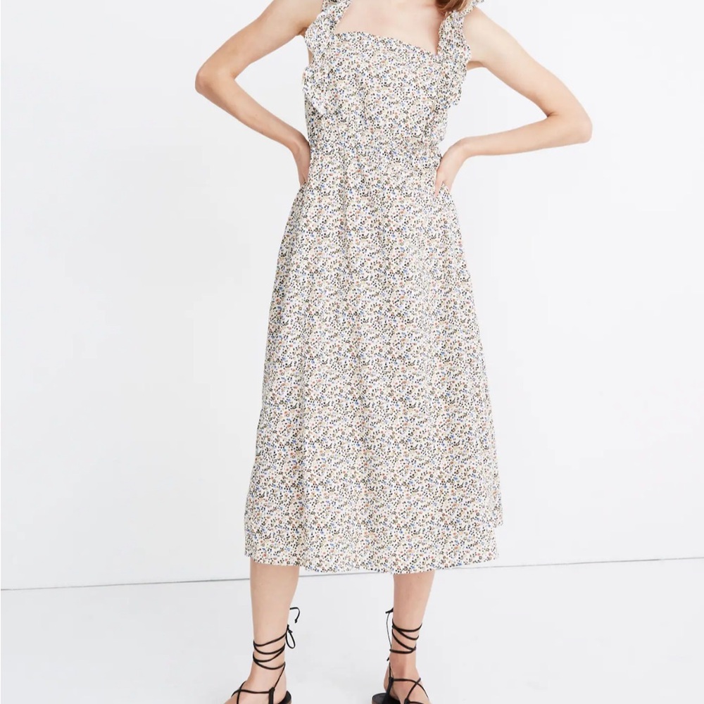 Madewell Ruffle-Strap Square-Neck Midi Dress in Fieldwalk Floral